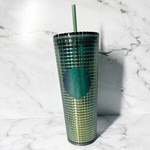 Starbucks Green Iridescent Grid 24 oz Holiday Collectible Tumbler 2022